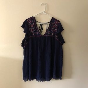 Navy blue flowy gauze top 3x